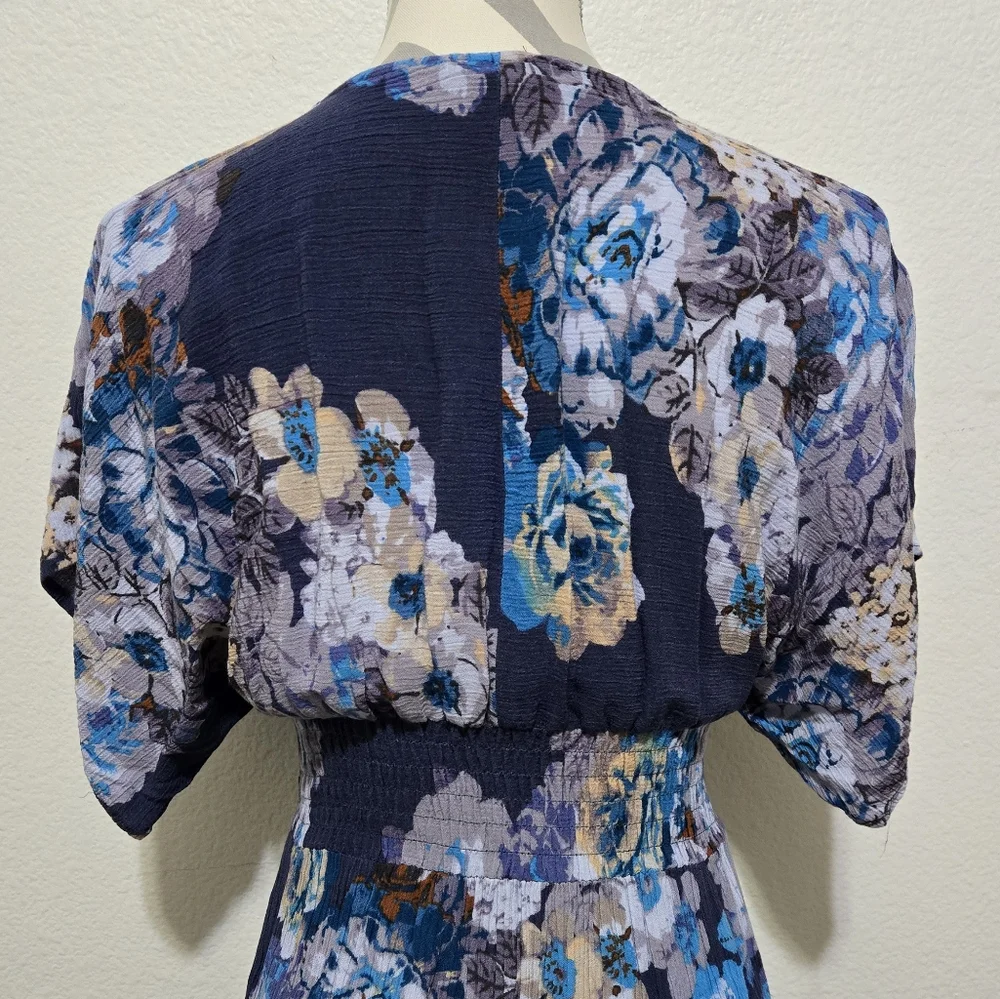 Lovestitch Blue Floral Maxi Dress Smocked Waist Size Small / Medium - Picture 9 of 13